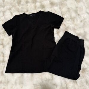 Mandala Women's Black Scrub Set, XS Top, ST pants